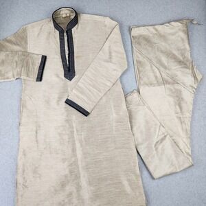 Manyavar Kurta Pajama Men L 40 Gold Traditional Indian Wedding Ethnic Set 2pc